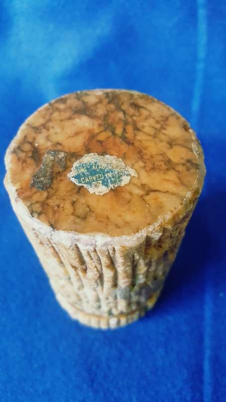 Genuine Alabaster Stone and brass Handcarved Tobacco Jar