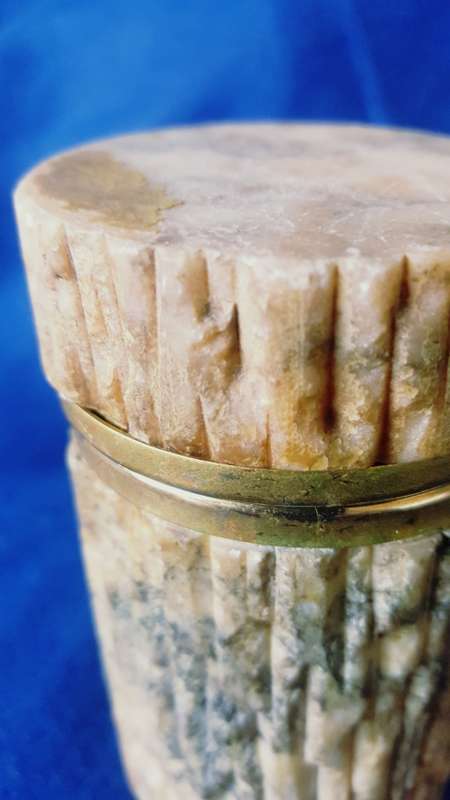 Genuine Alabaster Stone and brass Handcarved Tobacco Jar