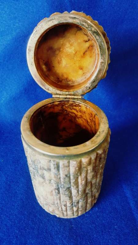 Genuine Alabaster Stone and brass Handcarved Tobacco Jar
