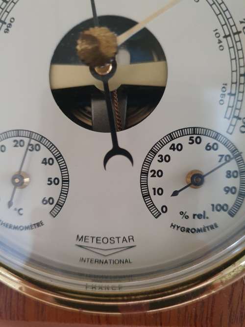 Vintage Thermometer & Hygrometer Brass Wooden Wall Plague (Made In France)