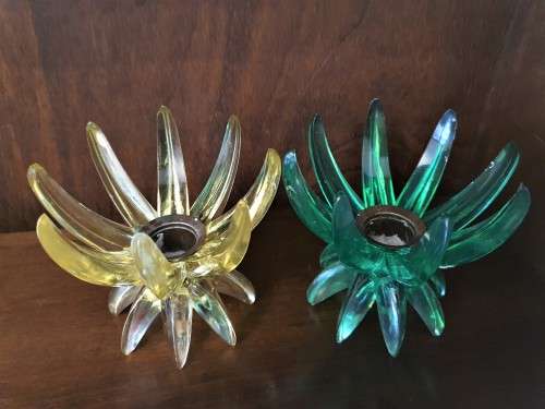 Vintage Friedel Ges Gesch Clear Plastic Lucite Flower Candle Holders Made In Western Germany