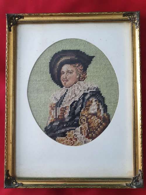 Vintage Framed Handmade Tapestrie of The Laughing Cavalier (1624)