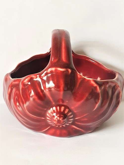 SOUTH AFRICAN LUCIA WARE BRIGHT RED FLOWER PORCELAIN BASKET