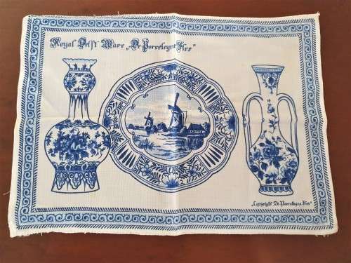 VINTAGE ROYAL DELFT WARE "DE PORCELEYNE FLES" BLUE & WHITE TRAY/TEA TOWEL