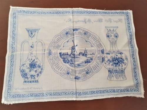 VINTAGE ROYAL DELFT WARE "DE PORCELEYNE FLES" BLUE & WHITE TRAY/TEA TOWEL