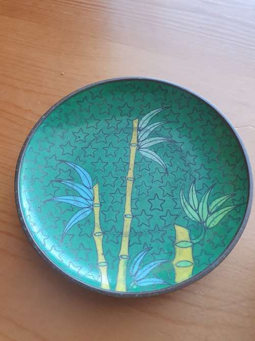 VINTAGE CHINESE CLOISONNE ON BRASS MATCHBOX MATCHES COVER AND ASHTRAY