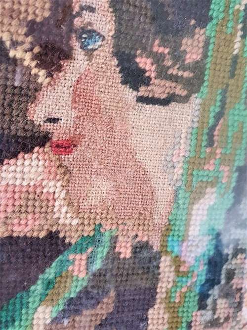 FRAMED ANTIQUE EMBROIDERY/TAPESTRY OF A 19th CENTURY COUNTRY GIRL