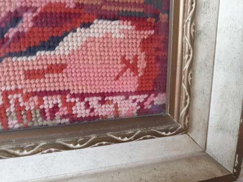 FRAMED ANTIQUE EMBROIDERY/TAPESTRY OF A 19th CENTURY COUNTRY GIRL