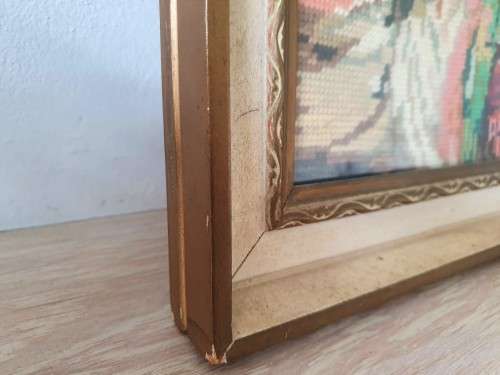 FRAMED ANTIQUE EMBROIDERY/TAPESTRY OF A 19th CENTURY COUNTRY GIRL