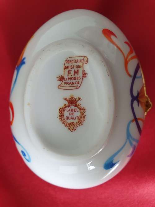 Vintage Limoges F.M Egg Shaped Trinket Box France Porcelain