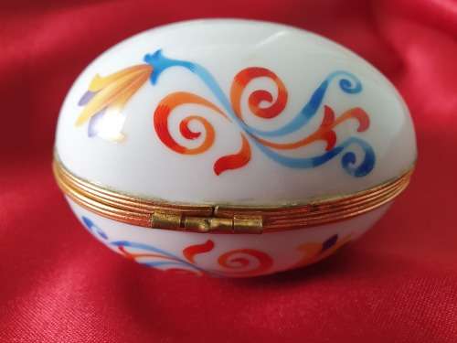 Vintage Limoges F.M Egg Shaped Trinket Box France Porcelain