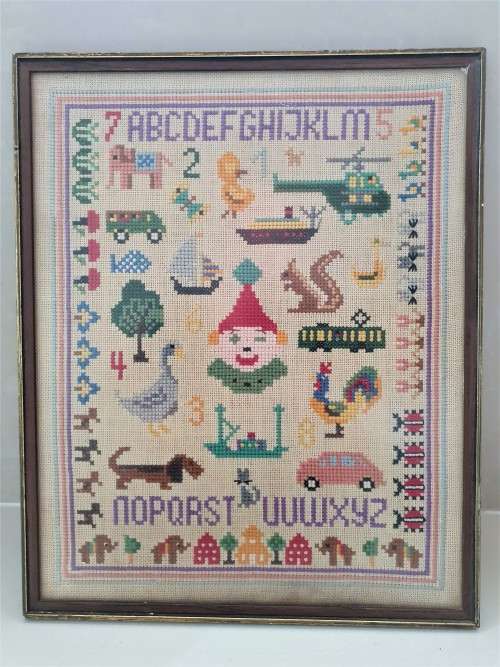 Vintage Children Alphabet Framed Embroidery/Tapestry