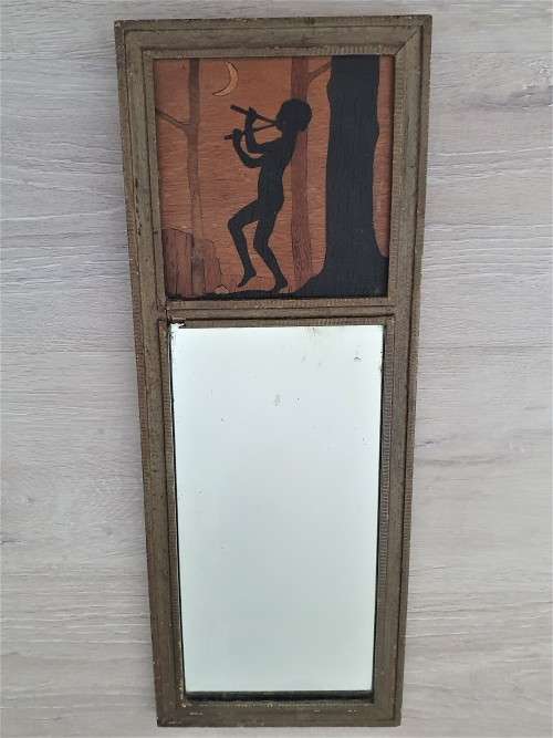 1920's Antique A.J Rowley Gallery London marquetry mirror `Piper Morning`