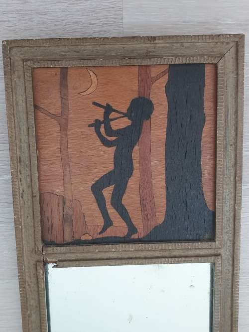 1920's Antique A.J Rowley Gallery London marquetry mirror `Piper Morning`