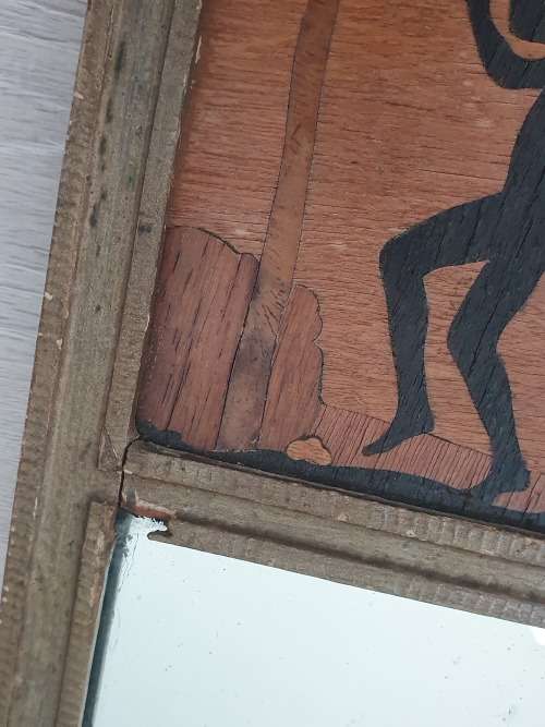 1920's Antique A.J Rowley Gallery London marquetry mirror `Piper Morning`
