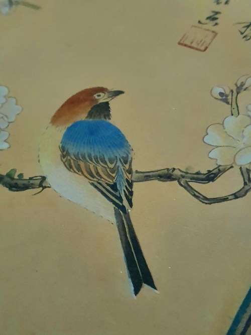 Pair of framed vintage Chinese hand painted paintings