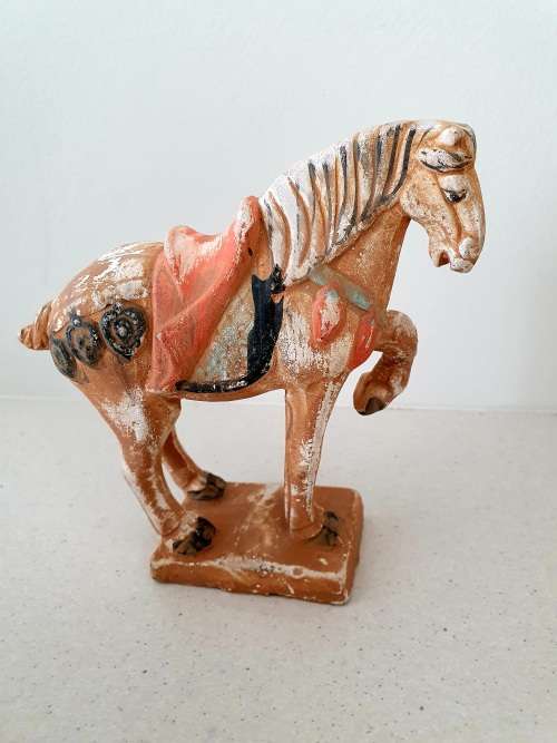 Chinese Tang Dynasty Sancai Style Pottery War Horse Figurine statue