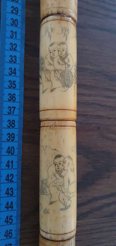 Vintage Chinese Opium Bone Pipe Hand craved artwork