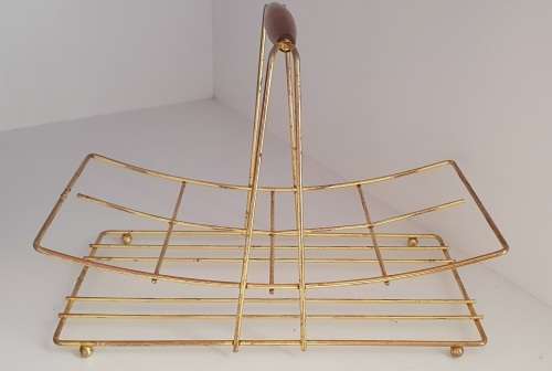 VTG Mid Century Modern 8 Drinking Glasses Holder Brass Caddy Carrier