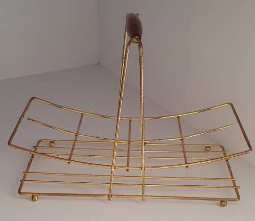 VTG Mid Century Modern 8 Drinking Glasses Holder Brass Caddy Carrier