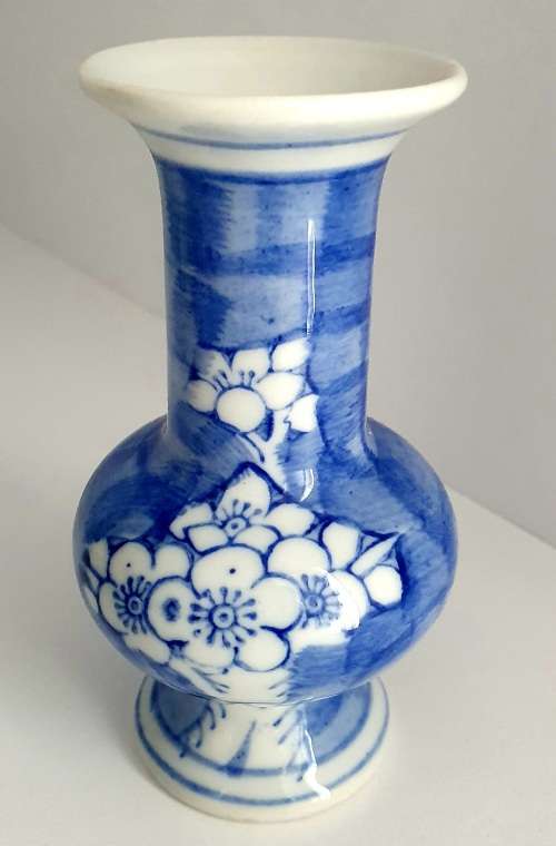 Chinese blue and white cherry blossom porcelain small vase