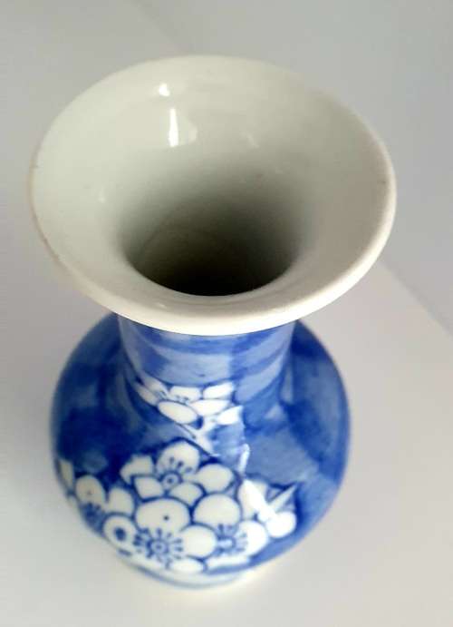 Chinese blue and white cherry blossom porcelain small vase