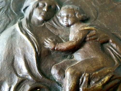 Vintage Art Solid Brass Wall Plaque of Mother and Child (signed by artist)