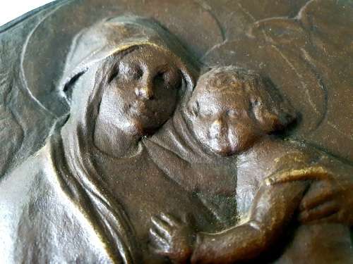 Vintage Art Solid Brass Wall Plaque of Mother and Child (signed by artist)