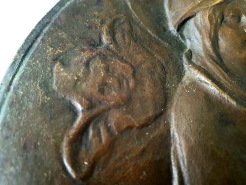 Vintage Art Solid Brass Wall Plaque of Mother and Child (signed by artist)