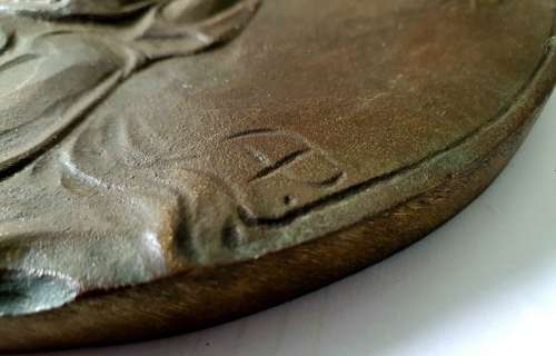 Vintage Art Solid Brass Wall Plaque of Mother and Child (signed by artist)