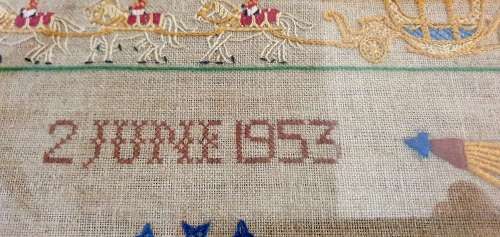 Vintage Queen Elizabeth Coronation 1953 Embroidered Framed Tapestry