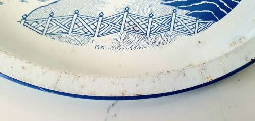 Old Blue and White Chinese Willow Metal Tray