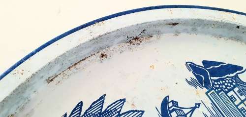 Old Blue and White Chinese Willow Metal Tray
