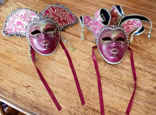 Pair of Handpainted Original Carnival Venezia MASQUERADE Mask Made In Italy