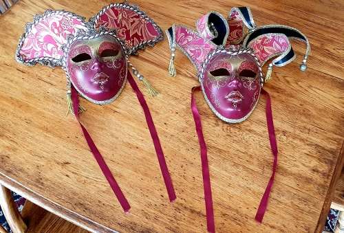 Pair of Handpainted Original Carnival Venezia MASQUERADE Mask Made In Italy