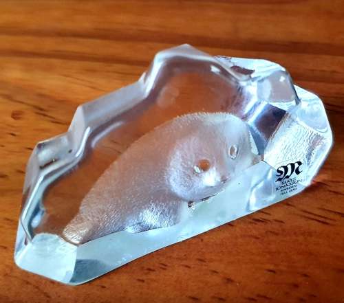Vintage MATS JONASSON Sweden Glass Seal Sculpture Paperweight