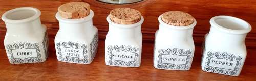 Arabia Finland Scandinavian Mid century Modern porcelain  (five/5) Spice Jars/cannisters with cork l