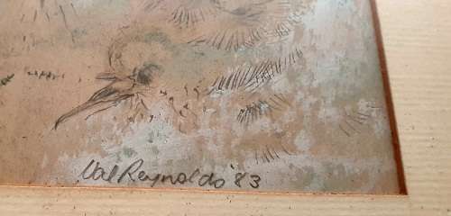 Artist Val Reynolds Framed Original Drawing of birds