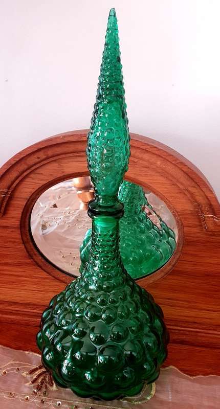Retro Green Italy Glass Genie Bottle