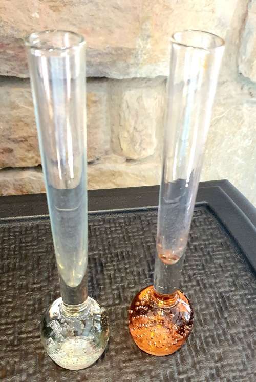 Vintage Retro Pair of Controlled Bubble Glass Bud Stem Vases
