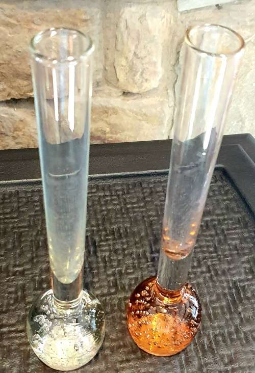 Vintage Retro Pair of Controlled Bubble Glass Bud Stem Vases