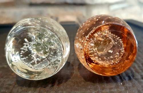 Vintage Retro Pair of Controlled Bubble Glass Bud Stem Vases