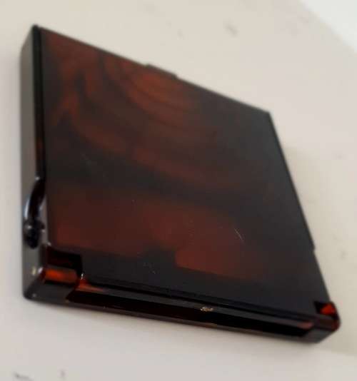 Vintage Double Sided Compact Lighted Makeup Mirror Brown Tortoise Bakelite.