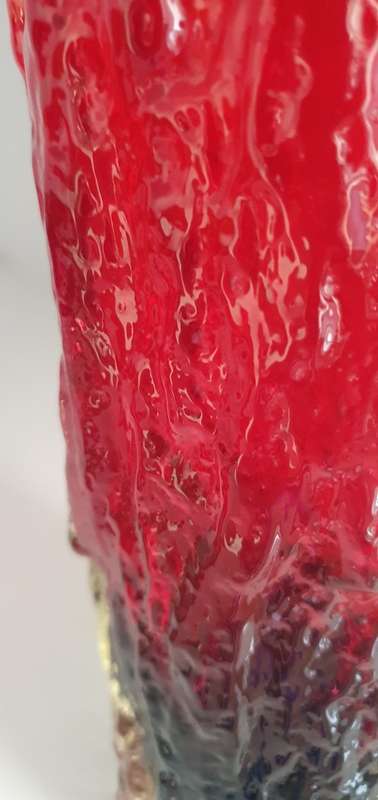Vintage Retro Glass Ruby Red Bark Vase