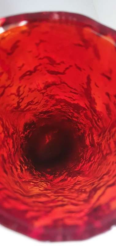 Vintage Retro Glass Ruby Red Bark Vase
