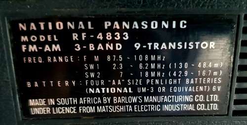 Vintage National Panasonic GX 833 Portable Radio