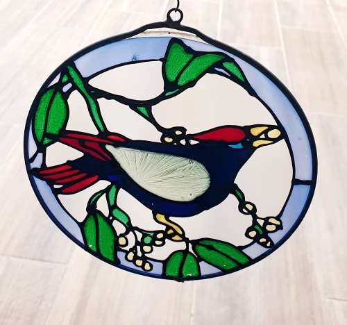 Beautiful Stained Glass Round Sun Catcher with Bird Design