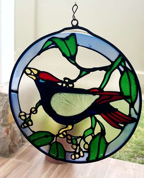 Beautiful Stained Glass Round Sun Catcher with Bird Design