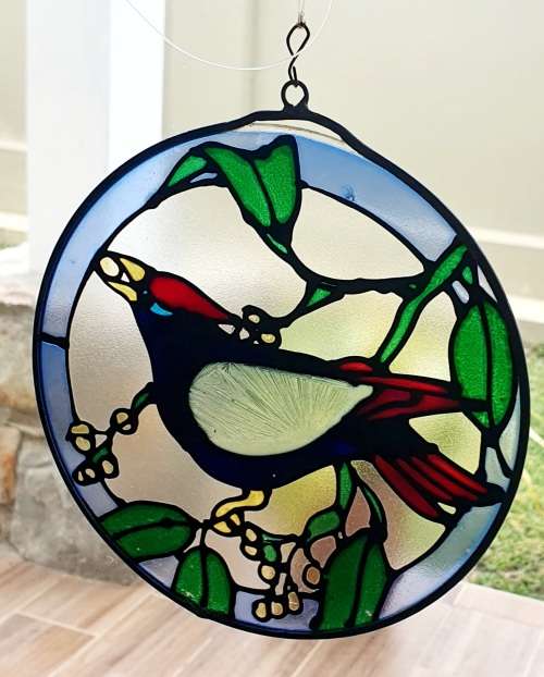 Beautiful Stained Glass Round Sun Catcher with Bird Design