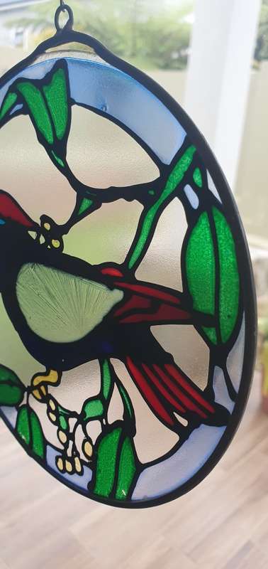Beautiful Stained Glass Round Sun Catcher with Bird Design